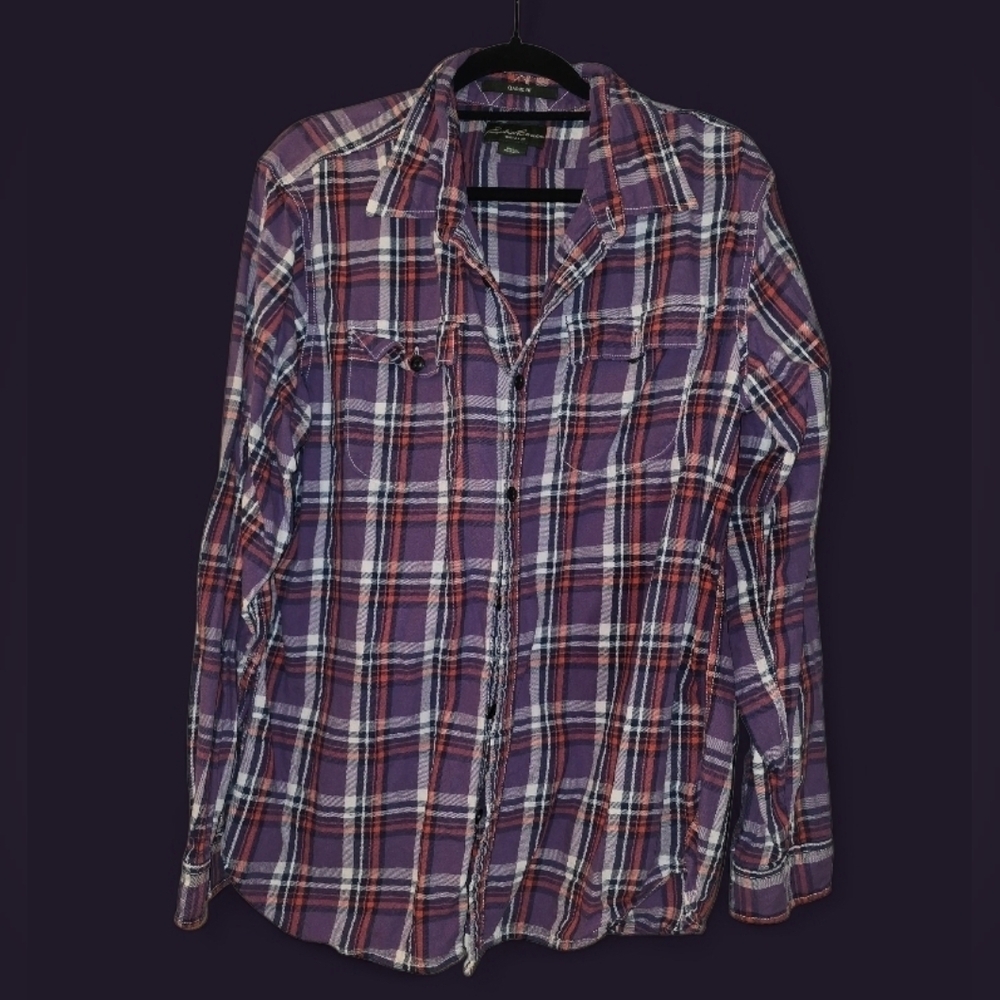 Eddie Bauer, Purple and Red Plaid Shirt Size Large, Button Up